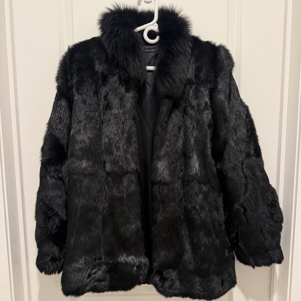 Vtg 100% Real Rabbit Fur Coat Women Thickened Casual Loose V-neck Warm Outwear